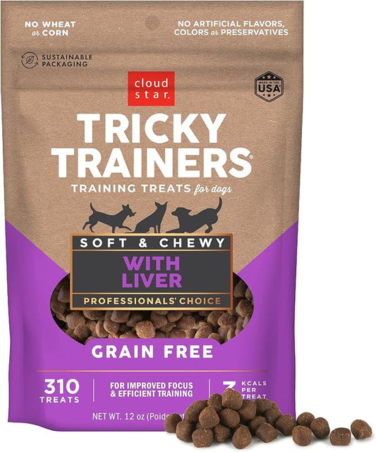 Cloud Star Tricky Trainers Soft & Chewy Dog Training Treats 5 oz. Pouch, Liver Flavor, Grain-Free Low Calorie Behavior Aid with 310 treats