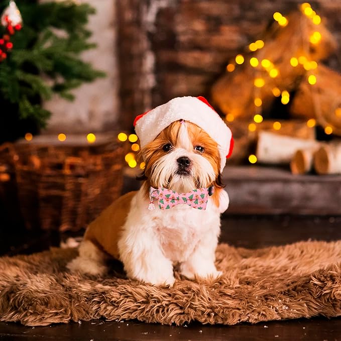 ADOGGYGO Christmas Dog Collar with Detachable Bowtie, Adjustable Pink Pet Christmas Collars for Small Medium Large Dogs (Small)