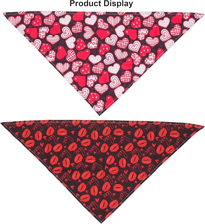 ADOGGYGO 4 Pack Valentine Dog Bandana Triangle Pet Scarf Red Pink Heart Pattern Valentine Bandanas for Medium Large Dogs (Large)
