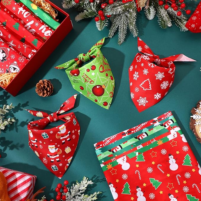 Preboun 50 Pcs Christmas Bandanas Bulk Xmas Dog Accessories Green and Red for Puppy to Large Dog Costume (25.6 x17.7 x 17.7 Inch)