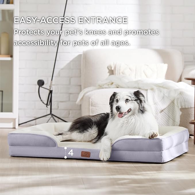 Bedsure Orthopedic Dog Bed for Extra Large Dogs - XL Washable Dog Sofa Beds Large, Supportive Foam Pet Couch Bed with Removable Washable Cover, Waterproof Lining and Nonskid Bottom, Lavender, 42"