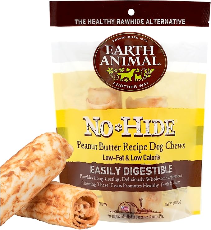Earth Animal No Hide Small Long Lasting Dog Chew Rolls, Peanut Butter, 2 Count Pack of 1
