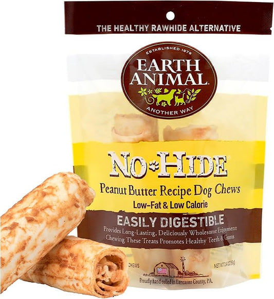 Earth Animal No Hide Small Long Lasting Dog Chew Rolls, Peanut Butter, 2 Count Pack of 1