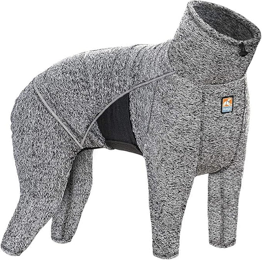 Kurgo Dog Onesie Body Warmer | Bodysuit for Dogs | Recovery Suit | Pet Pajamas | Reduce Anxiety | Contains Shedding | Leash Opening | Reflective | Stowe Base Layer | Heather Black/Grey (Small)