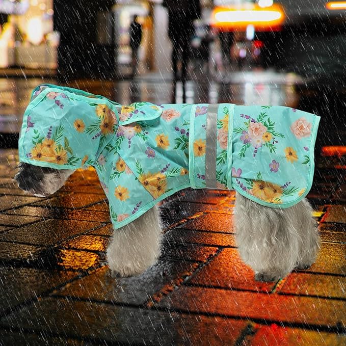 KOOLTAIL Dog Raincoat Hooded Slicker Poncho with Leash Hole, Waterproof Dog Rain Jacket, Adjustable Breathable Puppy Rainwear - Green, Small