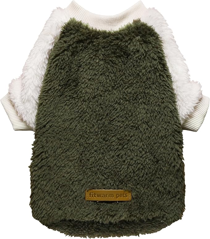 Fitwarm 2 Pack Fuzzy Fleece Dog Sweater, Thermal Dog Clothes for Small Dogs Boy Girl, Pet Cat Winter Outfit, Olive Green, Yellow Green, XXL