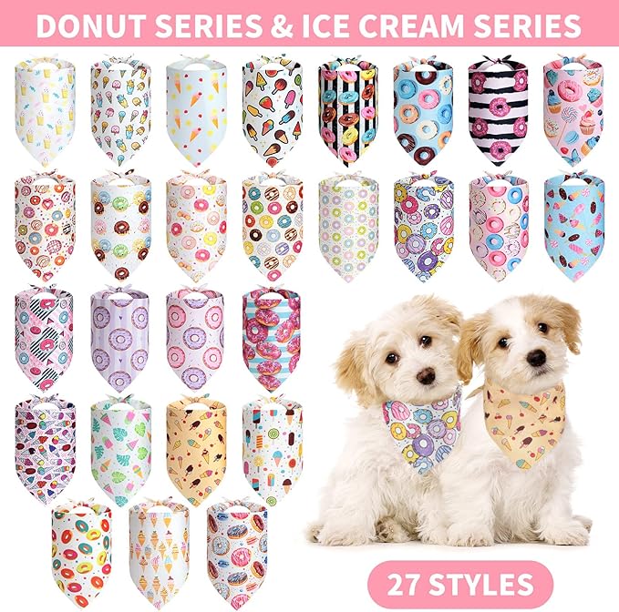 Silkfly 54 Pieces Dog Bandana Bulk Donut Pet Bandana Summer Cute Adjustable Triangle Bibs Scarf Comfortable Soft Pastel Pattern Dog Kerchief for Small Medium Dogs