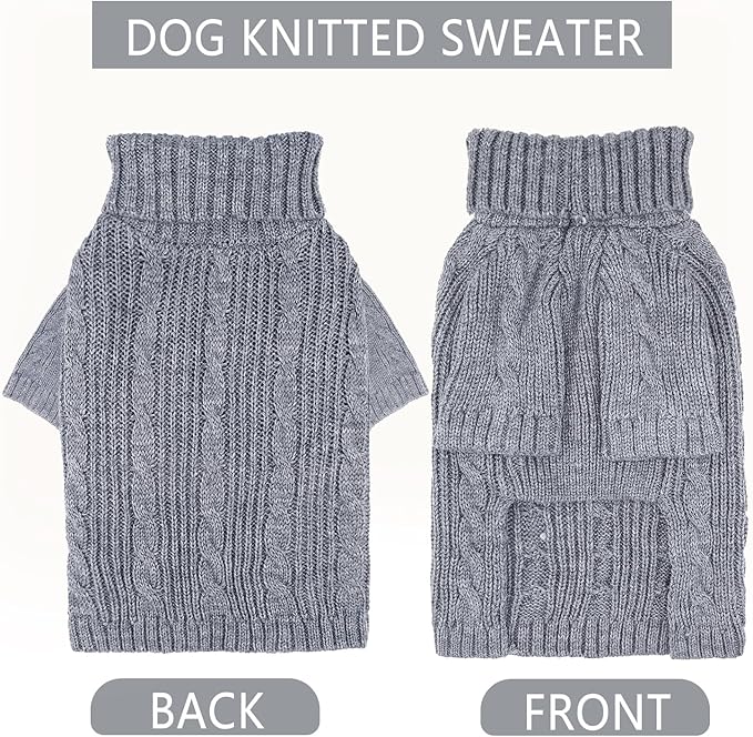 Turtleneck Dog Sweater for Small Dogs, Knitted Warm Pullover, Cold Weather Clothes, Fall Winter Outfits, Cat Apparel (Grey, X-Small)
