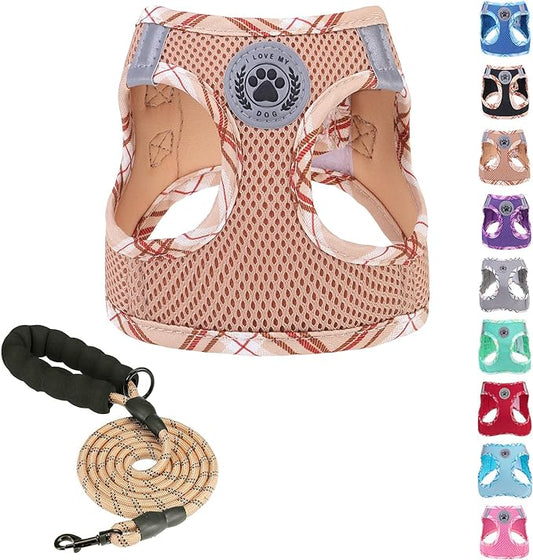 BEAUTYZOO Dog Harness and Leash Set for Small Medium Dogs,No Pull Step-in Harness for Puppy S M Sized Dogs and Cats,Air Mesh Adjustable Breathable Soft No Chock Escape Proof Vest Harnesses,Beige XL