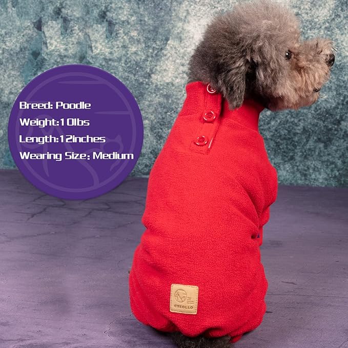 cyeollo Dog Pajamas Fleece Dog Pjs Thermal Dog Onesie Stretchy Jumpsuits Doggie Warm Coat Outfits for Pet Cat Apparel Color Red
