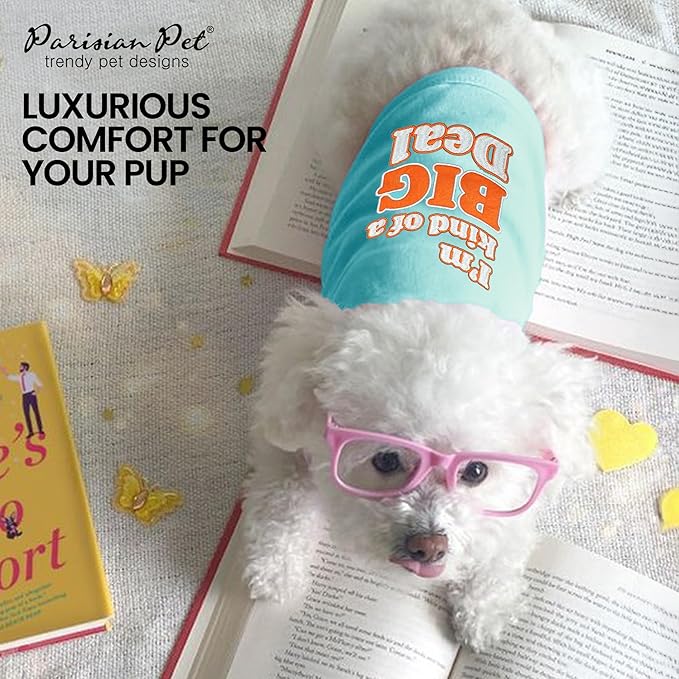 Parisian Pet Dog Tshirt - Embroidered “ I’m Kind of Big Deal “ Dogs Apparel - Lightweight and Skin Friendly Dog Clothes - Sleeveless Doggy Tee Shirts - Machine Washable Shirt for Large Dogs - XL