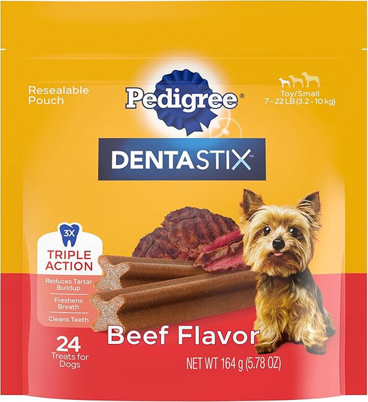 Pedigree Dentastix Toy & Small Breed Dog Treats, Beef Flavor, 24 Treats (Pack of 7)