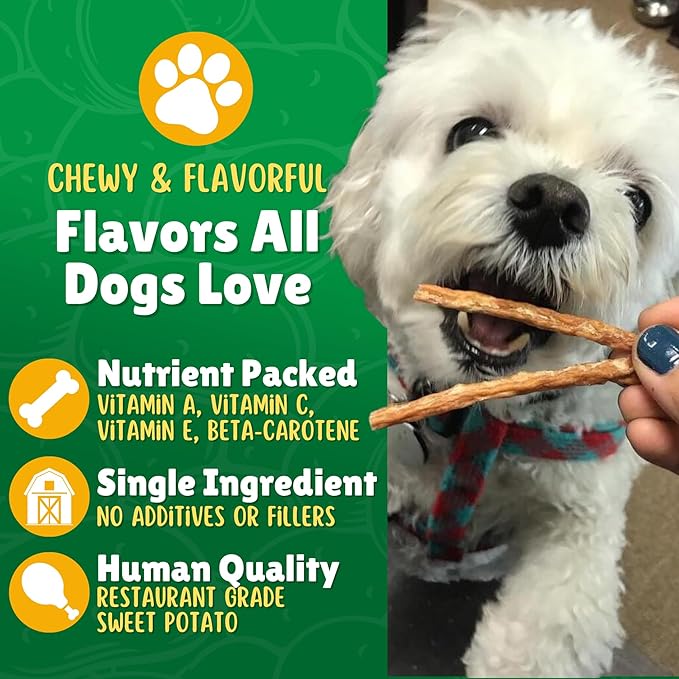 Lucky Premium Treats Sweet Potato Straws Sweet Potato Dog Treats 13oz. – All Natural Chewy Veggie Dog Treats Small Dogs & Medium Dogs – Training Reward Made in USA – Shareable Small Dog Treats