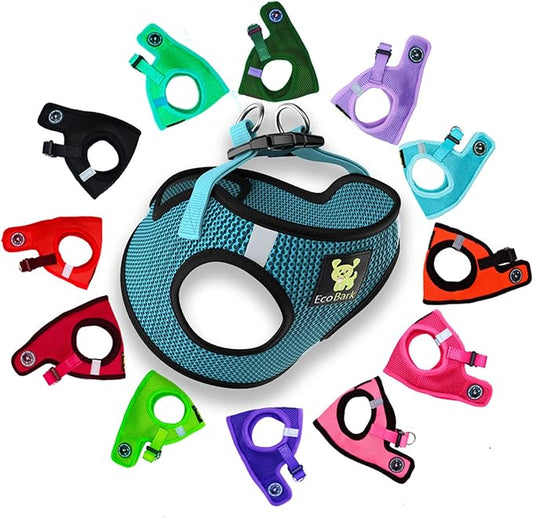 EcoBark Step in Dog Harness - Eco-Friendly Small & Medium Breed Dog Harnesses - Reflective and Adjustable Mini Body Halter Vest - Soft Mesh Toy Breed Harness (Aqua Blue, Medium)