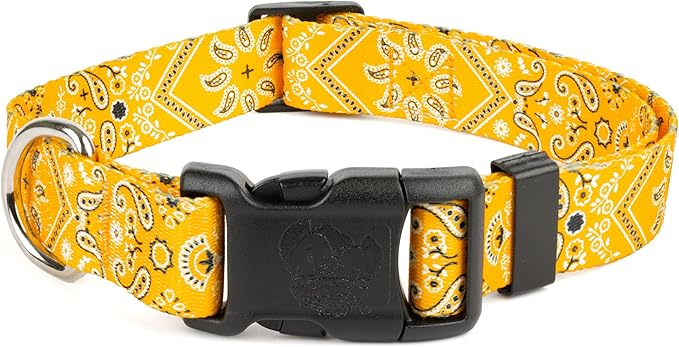 Country Brook Petz - Deluxe Yellow Bandana Dog Collar - Made in The U.S.A. - Country and Western Collection Featuring Rustic Designs (1 Inch, Large)