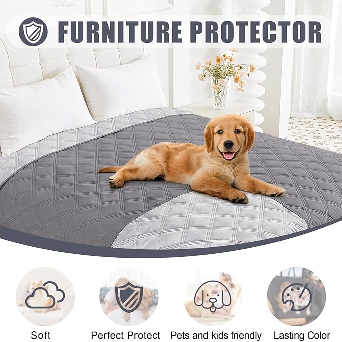 Smiry Waterproof Dog Bed Cover Blanket 82x120, Soft Reversible Pet Blanket, Washable Leakproof Cats Dogs Couch Cover for Sofa, Couch, Furniture, Grey/Light Grey