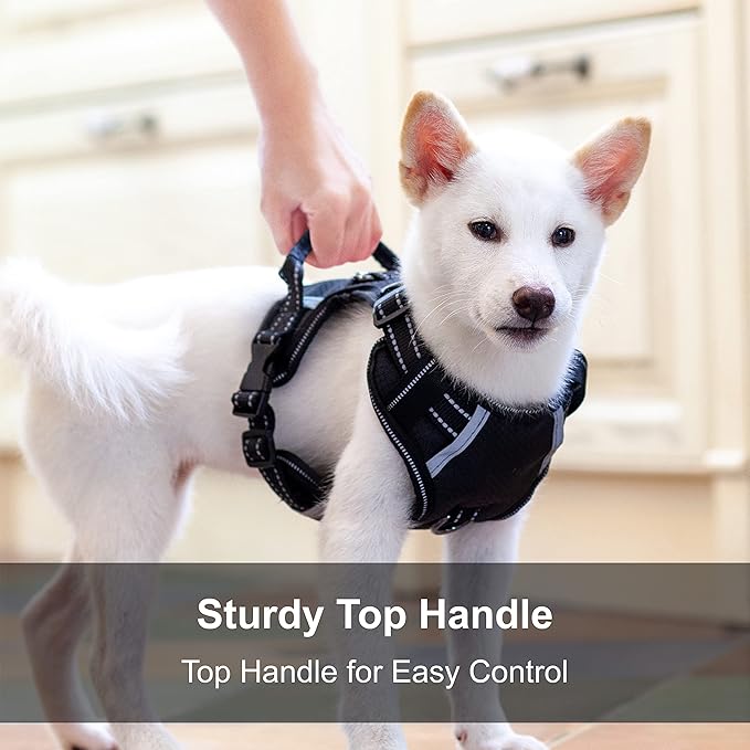 No Pull Dog Harness, Reflective Walking Dog Harness with Easy Control Handle and Front & Back Clips,Adjustable Breathable Soft Padded Dog Vest Harness for Puppy Shiba Inu,Black,S