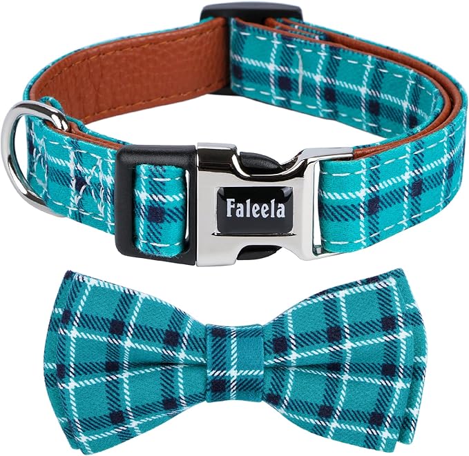 Faleela Soft &Comfy Bowtie Dog Collar,Detachable and Adjustable Bow Tie Collar,for Small Medium Large Pet (Large(Pack of 1), Green)