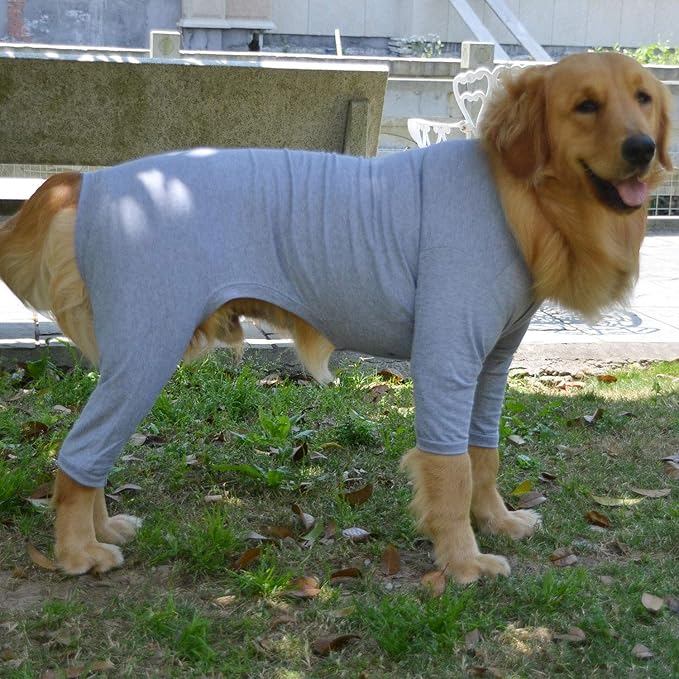 Lovelonglong Four Feet Dog Lightweight Pajamas, Pure Cotton Dog Jumpsuits 4 Legs Dog Onesies T-Shirt Stylish PJS Puppy Costume for Large Medium Small Dogs Gray XXL