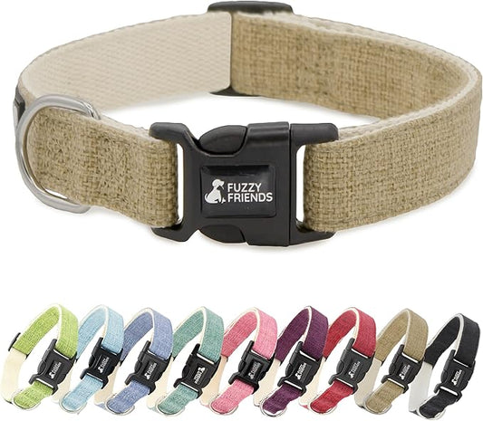 Khaki Hemp Dog Collar - Hypoallergenic Dog Collar - Comfortable for Sensitive Skin or Allergies with no Harsh Dyes or Chemicals - 5 Sizes from X-Small to x-Large Breeds