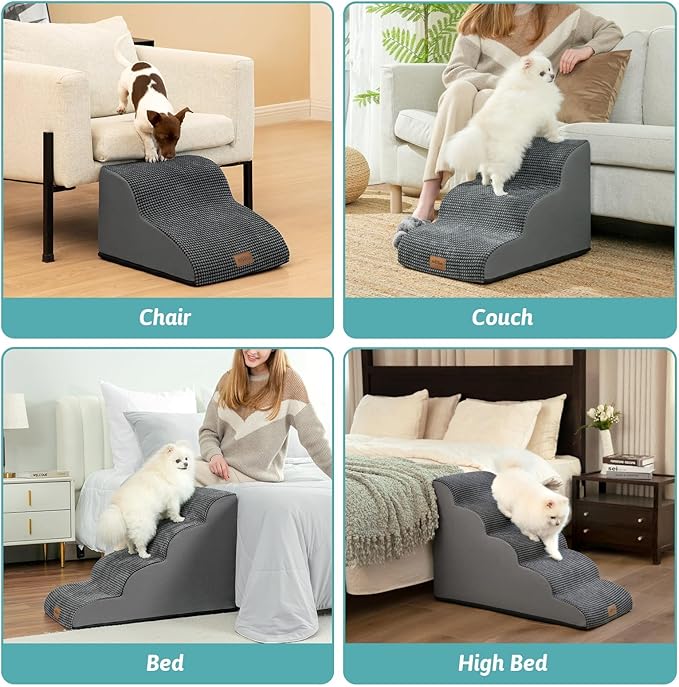 Dog Stairs for High Bed 22.6" H, Small Dog Step for Puppy, Older or Cat, Curved Ramp for Car, Ladder with High Density Foam, Lightweight, Durable, 15.7x33x22.6 inch, 5 Step, Dark Grey