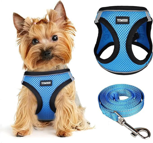 Dog Harness for Small Dogs and Leash Set, Honeycomb Grid, Reflective Lightweight Harness & Anti-Twist Pet Lead Multi Color, Size: XS-S-M. (M, Marine Blue)