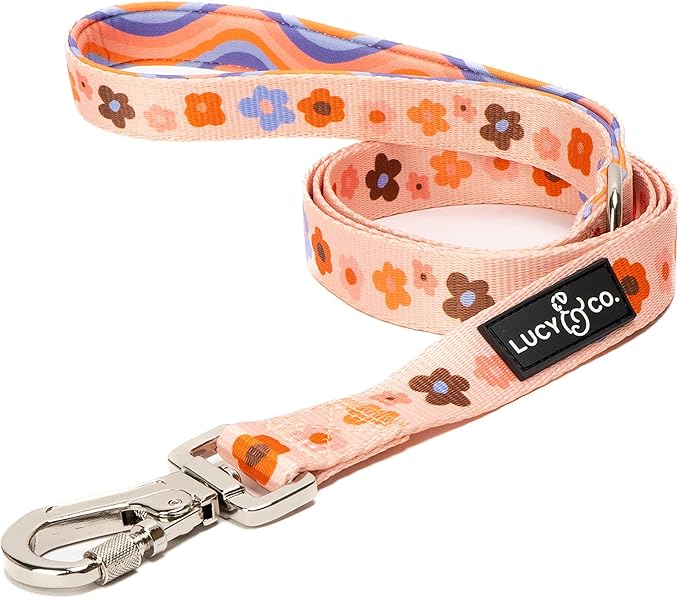 Lucy & Co. Designer Dog Leash - Pet Accessories - Thick Dog Leash - Padded Handle for Comfort - Purple with Green Floral - 5 Foot (Purple Coral Floral, Large)