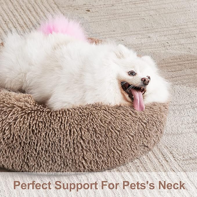 MIXJOY Orthopedic Dog Bed Comfortable Donut Cuddler Round Pet Beds Ultra Soft Washable Dog and Cat Cushion (20''/23''/30'') (23'', Brown)