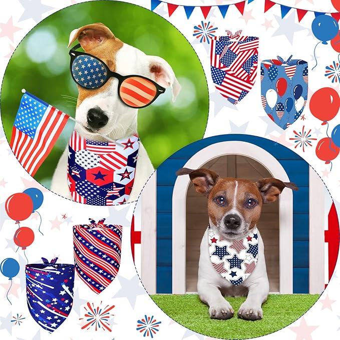 Eccliy 20 Pcs 4th of July Dog Bandanas for Pets Memorial Day Dog Bandanas Gifts Independence Day Pet Scarf Washable Triangle Bibs American Flag Patriotic Adjustable Pet Kerchief for Cat
