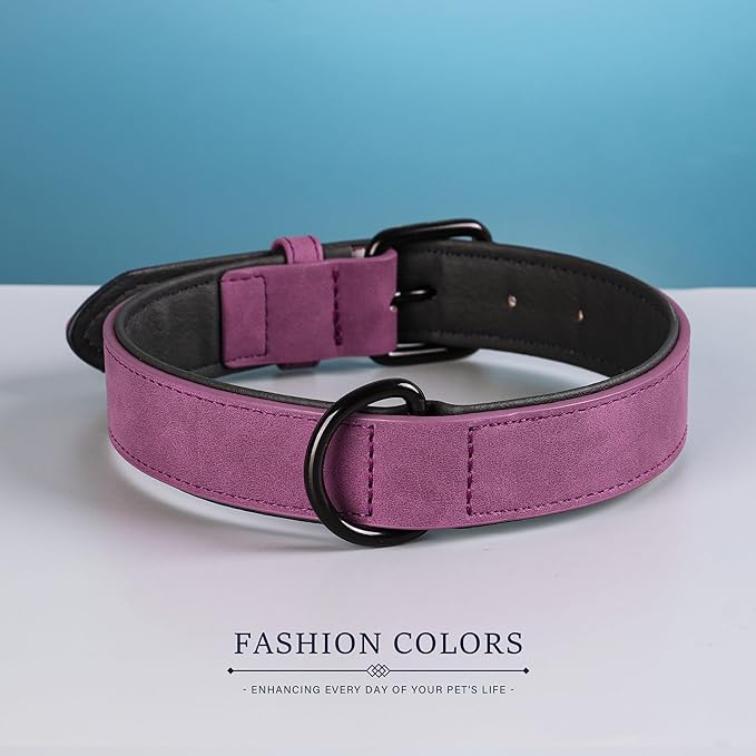 Didog Soft Padded Leather Dog Collar, Breathable Heavy Duty Dog Collar Faux Leather with Adjustable Rust-Proof Metal Buckle for Small Medium Large Dogs, Purple, L Fit Neck 13-17"(22-44 lbs)
