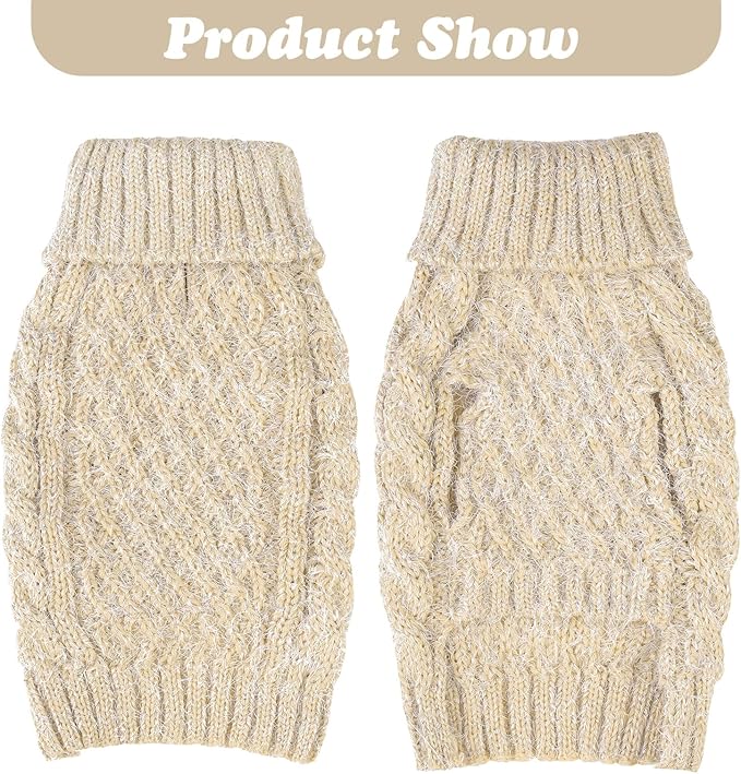 Turtleneck Small Dog Sweaters - Classic Cable Knitwear Winter Coat for Small Medium Dogs Male Female Puppy Dog Cold Weather Clothes Girls Boys, Cream, M