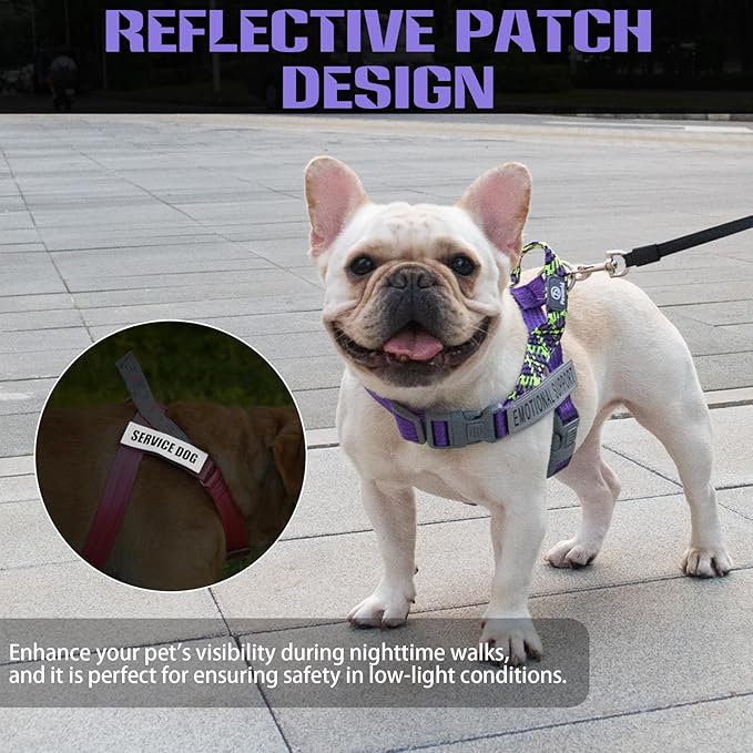 Service Dog Vest, No-Pull Service Dog Harness with 4 PCS Reflective Patches, Dog Vest Harness with Handle, Pet Harness for Small Medium Large Dogs in Training (Purple, S)