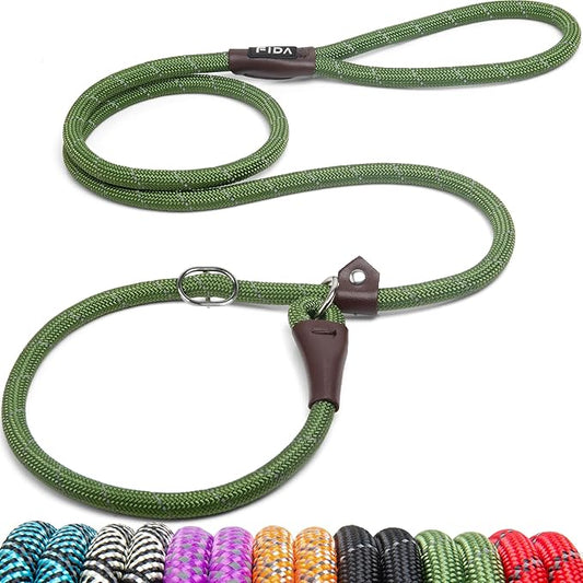 Fida Durable Slip Lead, 6 FT x 1/2" Heavy Duty Loop Leash, Comfortable Strong Rope for Large, Medium Dogs, No Pull Pet Training With Highly Reflective, Green