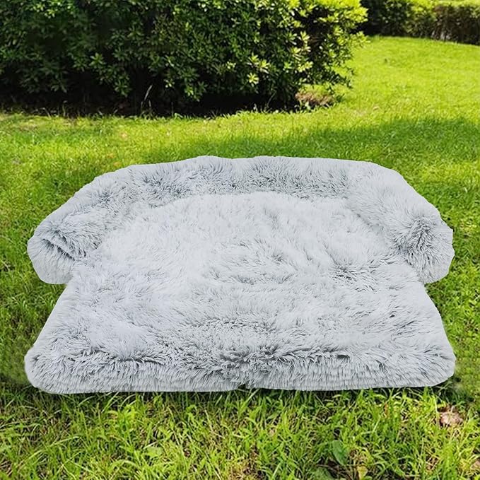 Calming Dog Bed Fluffy Plush Dog Mat for Furniture Protector with Removable Washable Cover for Large Medium Small Dogs and Cats (Medium, Light Grey)