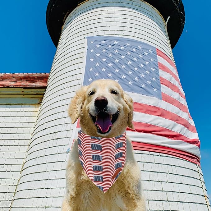 ADOGGYGO American Flag Dog Bandana 2 Pack, Reversible White Red USA Flag Pet Scarf Bib, Adjustable Fit 4th of July Bandanas for Small Dogs Pets (Small)