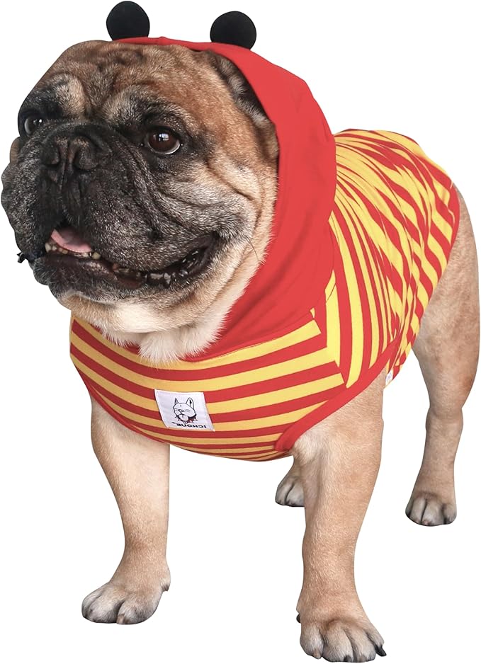 iChoue I am a French Bulldog Bumble Bee Costumes Clothes Hoodies Shirts Vest for Small Dogs Cold Weather Winter Coats Frenchie English Pug Pitbull Boston Terrier - Red Yellow, Medium