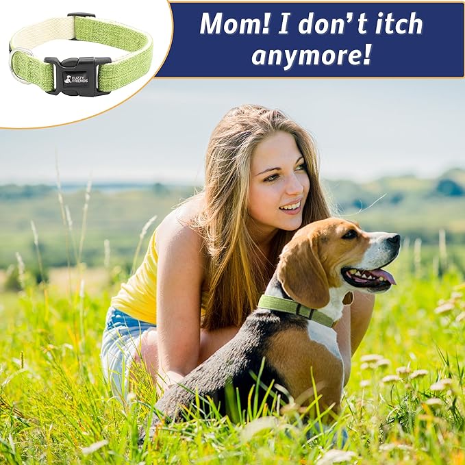 Green Hemp Dog Collar - Hypoallergenic Dog Collar - Comfortable for Sensitive Skin or Allergies with no Harsh Dyes or Chemicals - 5 Sizes from X-Small to x-Large Breeds
