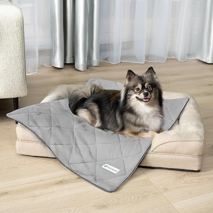 PetAmi Premium Cooling Dog Blanket | Lightweight Fluffy Pet Throw Blanket Bed Cover for Dogs, Cat, Puppies | Pet Blanket Furniture Protector Couch Sofa | Reversible Fuzzy Cozy | 24x32, Light Grey