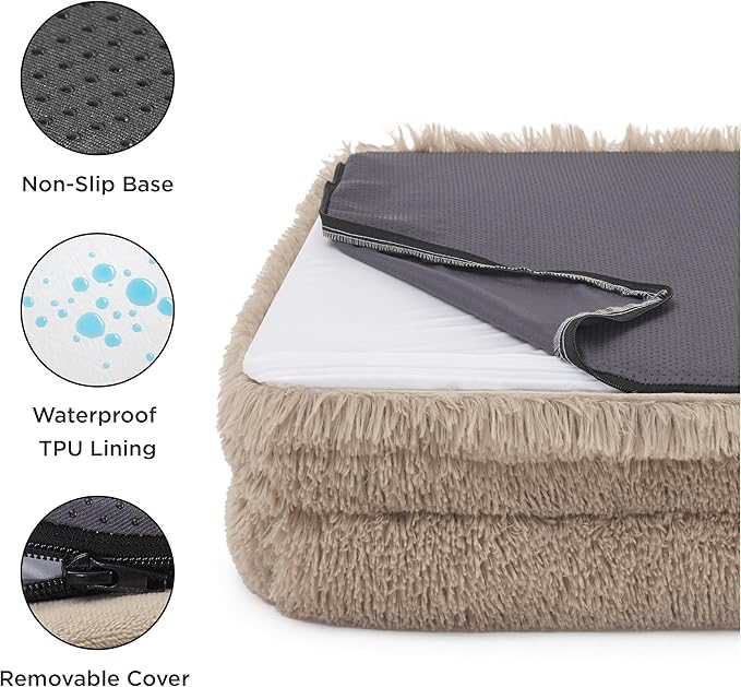 Bedsure Orthopedic Dog Bed for Medium Dogs - Calming Waterproof Dog Sofa Beds Medium, Supportive Foam Pet Couch Bed with Removable Washable Cover, Waterproof Lining and Nonskid Bottom, Taupe