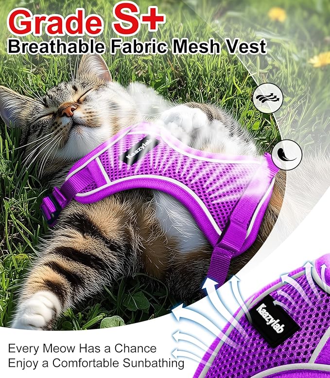 Cat Harness and Leash for Walking Escape Proof Soft Adjustable Cat Leash Breathable Comfortable Vest Easy to Wear Kitten Harness for Outdoor Travel Purple XS