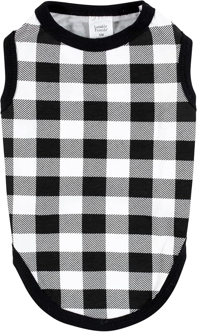 Luvable Friends Dog Pet Dog and Cats Cotton T-Shirts 2pk, Space Plaid, Large