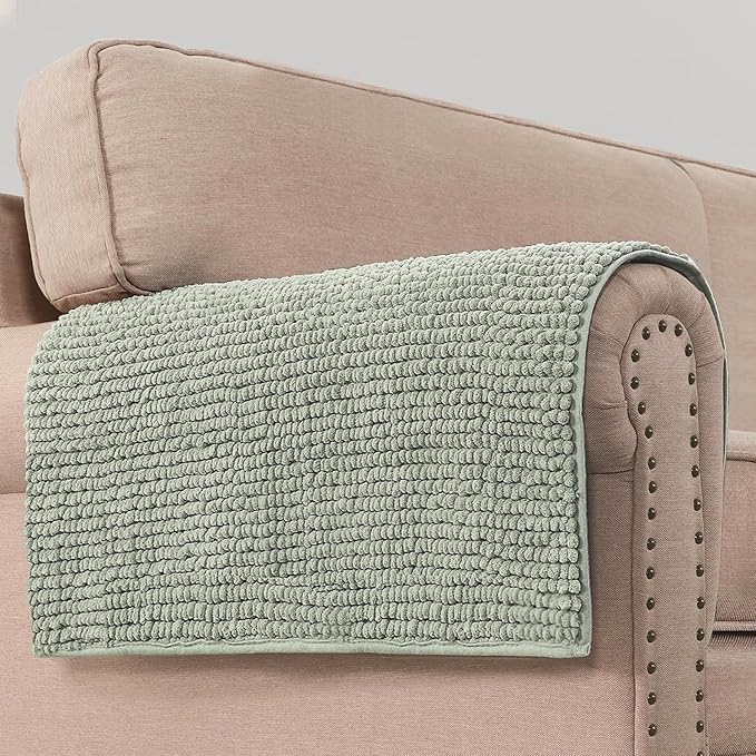 H.VERSAILTEX Plush Chenille Couch Armrest Cover 2 Packs Thick and Soft Sofa Covers Furniture Protector Cover for Pets (27.5" x 27.5", Sea Foam)