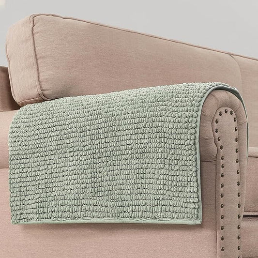 H.VERSAILTEX Plush Chenille Couch Armrest Cover 2 Packs Thick and Soft Sofa Covers Furniture Protector Cover for Pets (27.5" x 27.5", Sea Foam)