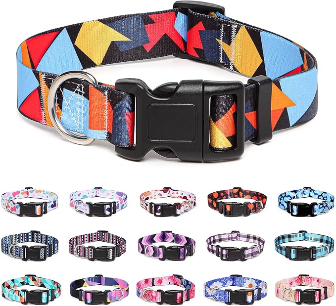Adjustable Dog Collar with Patterns, Ultra Comfy Soft Nylon Breathable Pet Collar for Small Medium Large Dogs (L, Color Block)