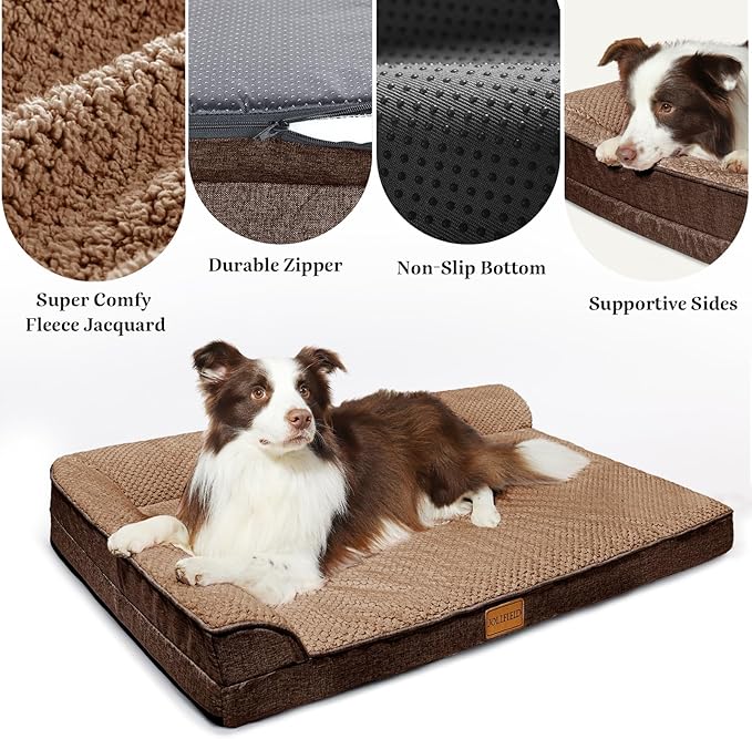 Orthopedic Jacquard Dog Bed for Medium Dogs, Waterproof L Shaped Medium Pet Sofa Bed with Washable Removable Cover, Non-Slip Soft Warm Comfortable Pet Couch Sleep Mat, 30''X20'' Brown