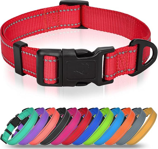 Joytale Small Dog Collar, Reflective and Adjustable Nylon Collar with Quick-Release Buckle, Lightweight No-Choke Design for Small Dogs, Red, 3/4" Width