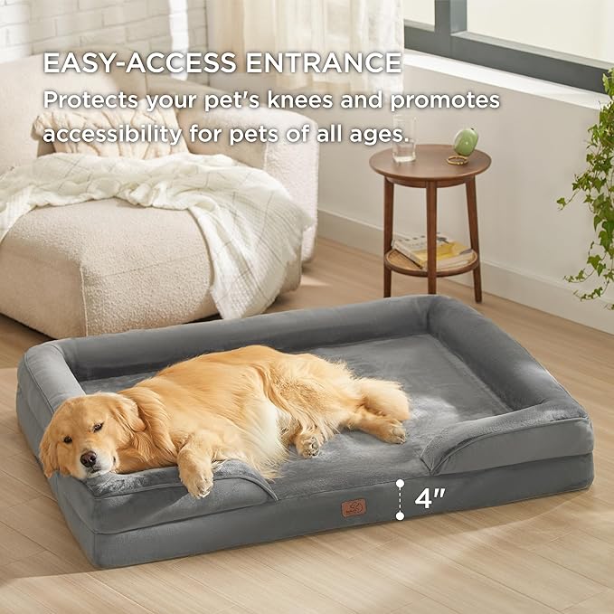 Bedsure Orthopedic Dog Bed for Extra Large Dogs - XL Plus Waterproof Dog Sofa Beds, Supportive Foam Pet Couch Bed with Removable Washable Cover, Waterproof Lining and Nonskid Bottom, Grey