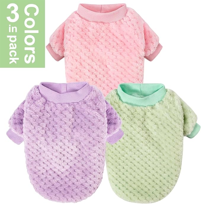 Dog Sweater, 3 Pack Dog Sweaters for Small Medium Dogs or Cat, Warm Soft Flannel Pet Clothes for Dogs Girl or Boy, Dog Shirt Coat Jacket (XX-Large, Pink+Purple+Light Green)