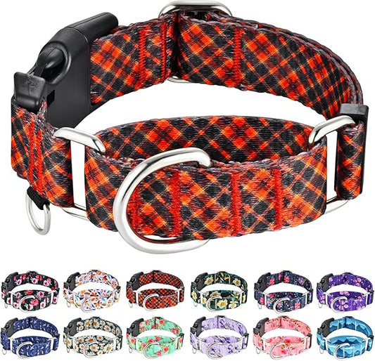 Christmas Martingale Collar for Dogs Plaid Dog Collars for Small Medium Large Dogs with Buckle Adjustable Soft Nylon Dog Collar (Red Plaid, Large)