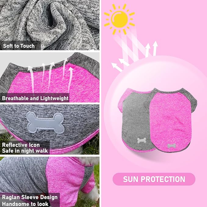 KYEESE Dog Shirts Quick Dry 2 Pack Breathable Lightweight Stretchy Dog T-Shirt with Reflective Label Raglan Sleeve Pet Apparel for Medium Dogs